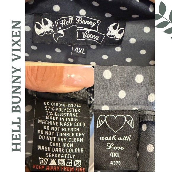 Hell Bunny Vixen Polka Dot Midi Dress Shirt Sleeve Dark Grey Black Size 18 (4x) - Picture 9 of 10
